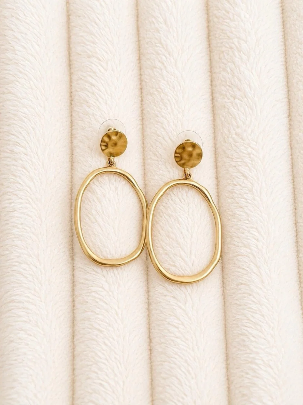 Gold Hammered Disc & Oval Drop Earrings - Women Jewelry